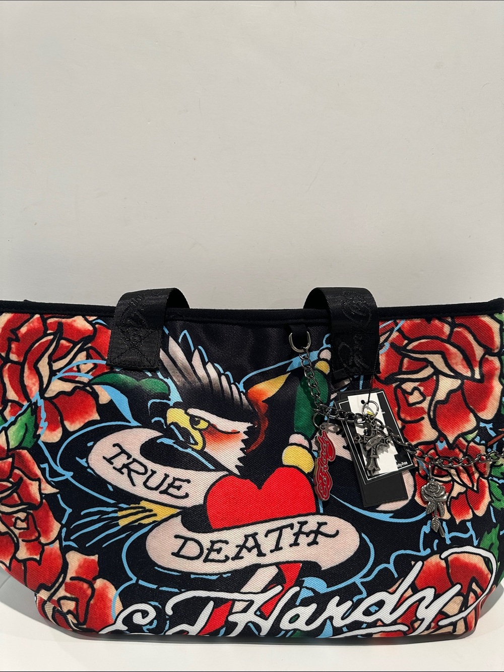NWT Ed Hardy True Death & Roses Medium Tote/Shoulder Bag W/Charms. - Picture 11 of 11